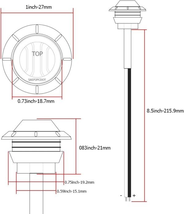 3/4 Inch Mini Round Amber Light 3 LED Signal Light Truck Trailer Bullet 12V Side Clearance Light - Image 2